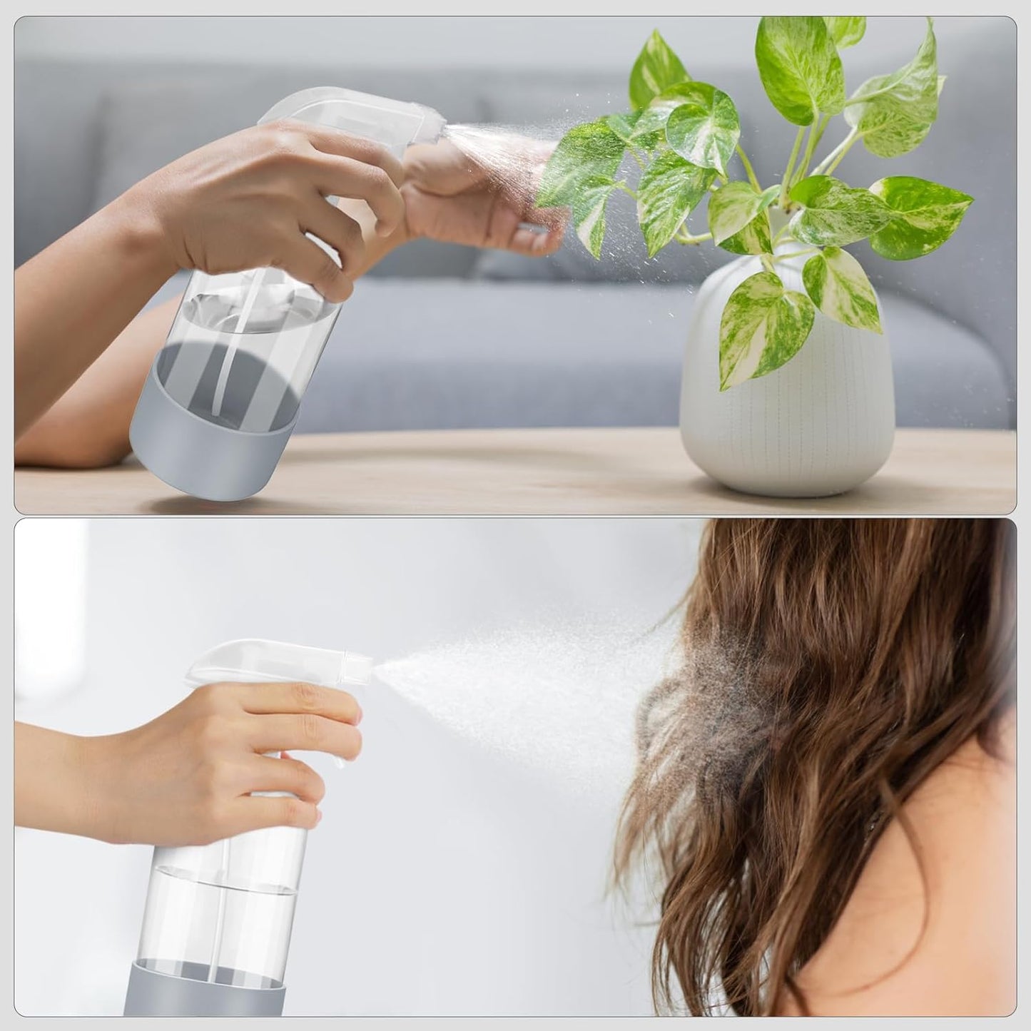 Worldgsb 2 Pack Glass Spray Bottles with Silicone Sleeve, 16 oz Empty Refillable Containers with Adjustable Spray Nozzles, Spray Bottles for Hair, Cleaning Solutions and Plants Blue&Grey