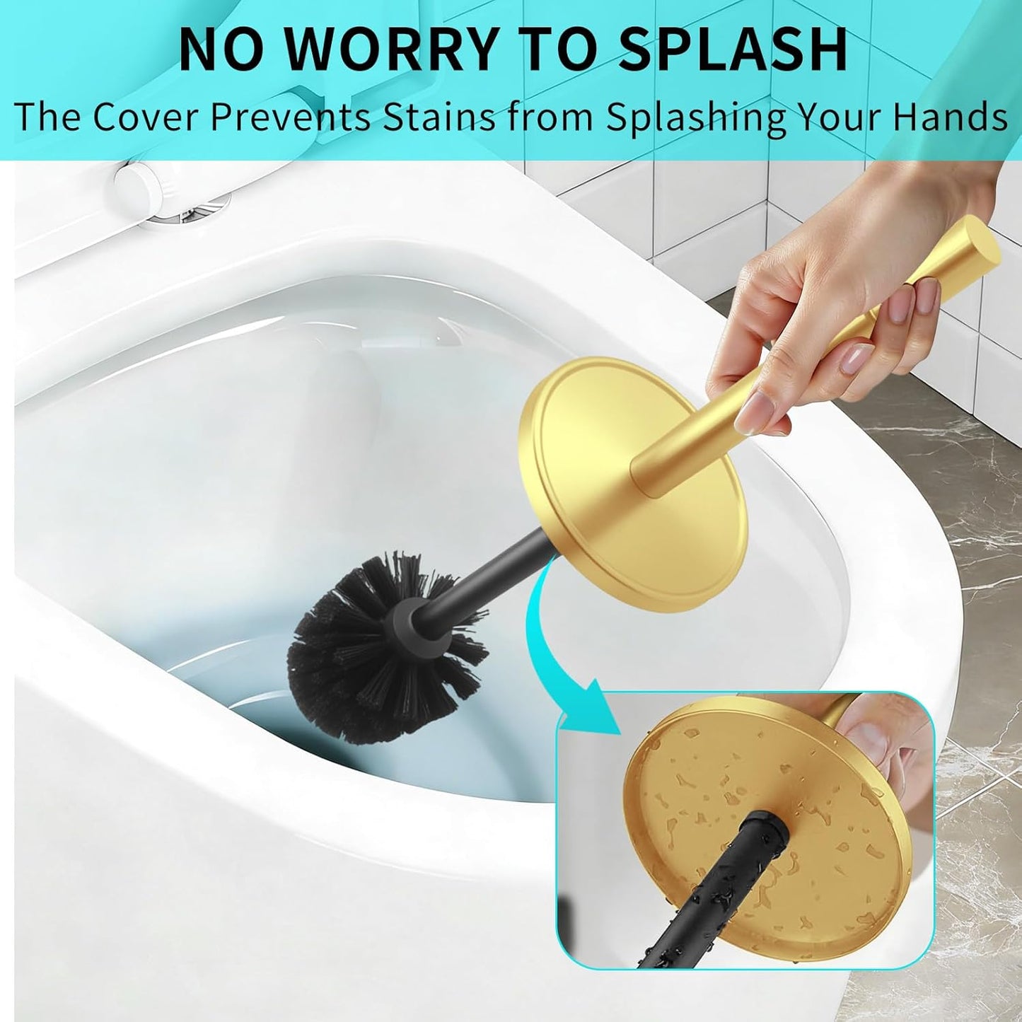 Chrome Toilet Brush and Holder Set,304 Stainless Steel Toilet Brush for Bathroom with Long Handle, Heavy Duty Toilet Bowl Brush,Removable Inner Bowl and Splash Protection,Deep Cleaning