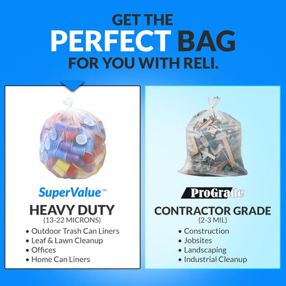 Reli. 40 to 45 Gallon Trash Bags Heavy Duty | 125 Trash Bags with Ties | Super Sizeable, Clear, Serious Garbage Cleanup