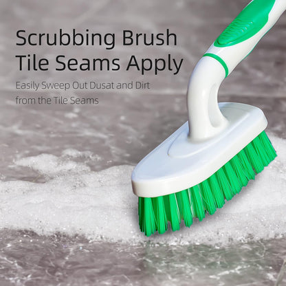 2-Pack Scrub Brush for Cleaning with Long Handle,Medium Firm Brush Bathroom Cleaning Supplies and Bathtub Cleaner and Shower Cleaning Brush,Multi-Scene Use for Kitchen or Carpet Brush,White&Blue