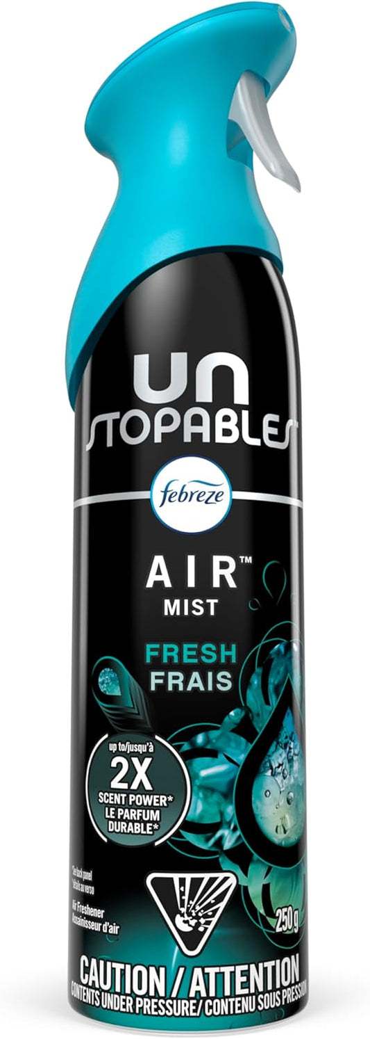 Febreze Air Mist Air Freshener Spray, Odor-Fighting Room Spray, Air Fresheners for Home and Bathroom and Kitchen, Aerosol Can, Unstopables Fresh Scent, Multicolor, 8.8oz (Pack of 3)