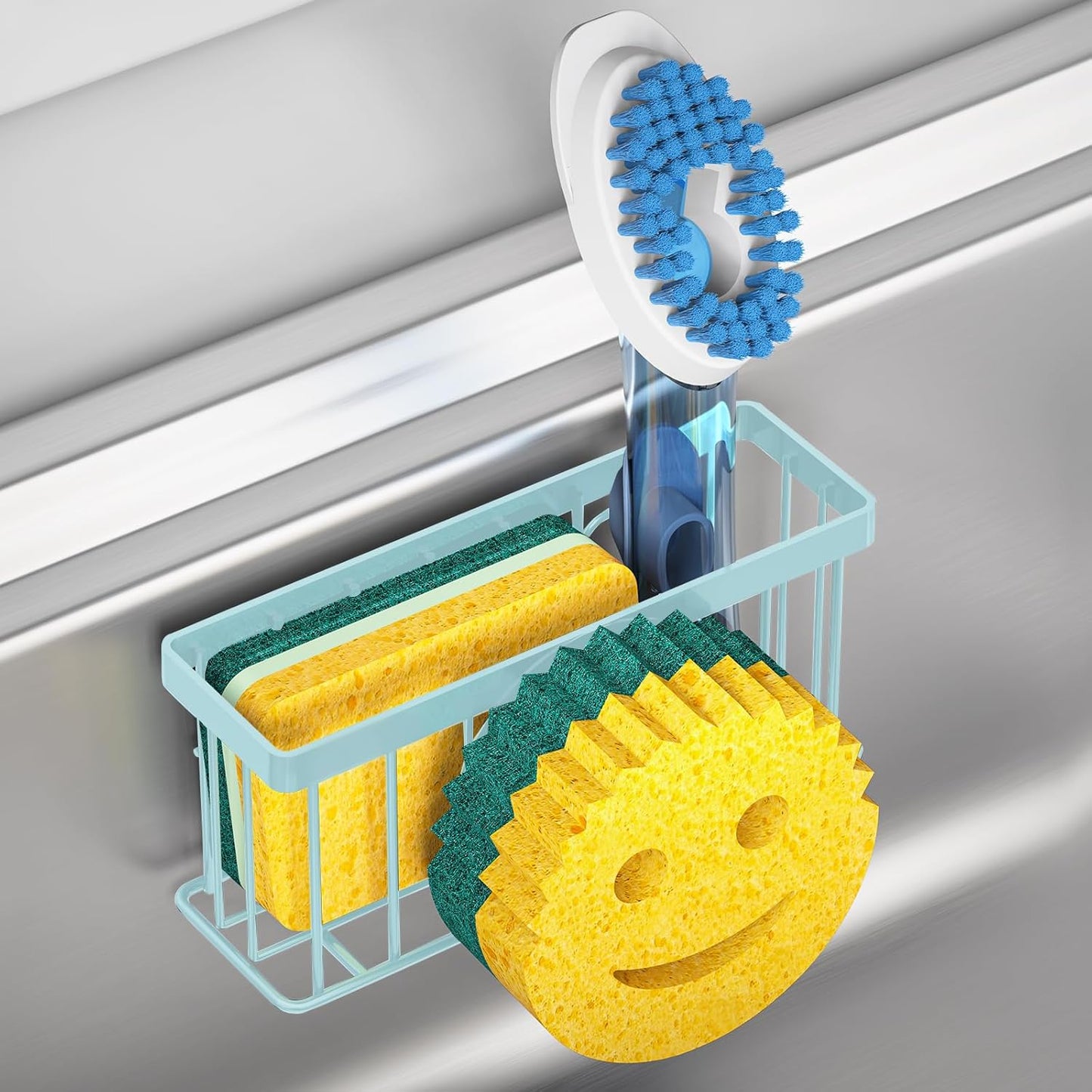 MURLONG Sponge Holder Smiley Face, Sink Caddy for kitchen Sink, Kitchen Organizer Sponge Holder with 2 PCS Suction Cups/1 PCS Adhesive Strips, Designed for Sponge, Soap, Dish brush, Scrubber-Black
