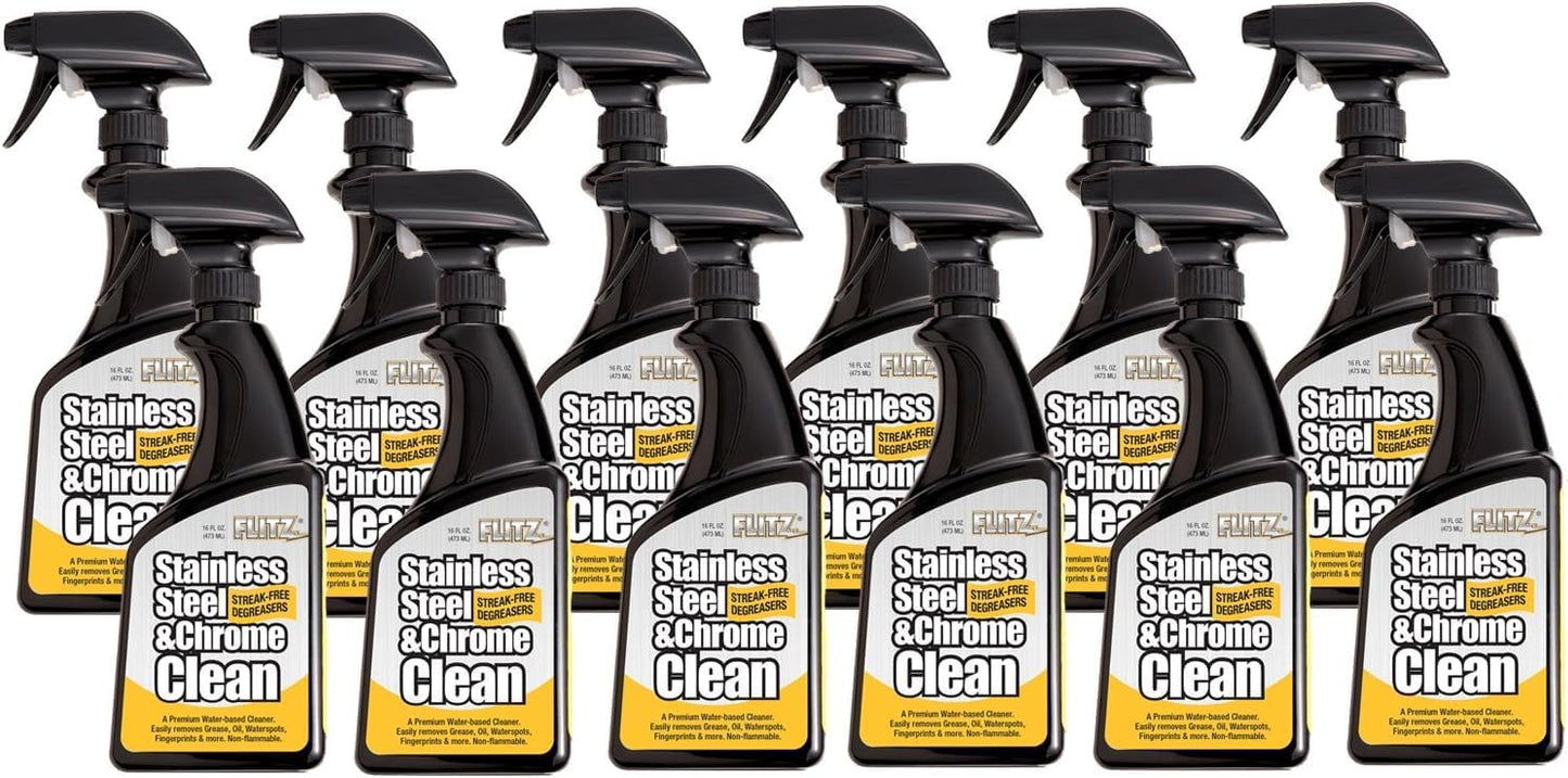 Flitz Stainless Steel & Chrome Clean - 16oz Bottle, USA-Made Stainless Steel Cleaner Spray for Appliances - Grill, Fridge, Sink Stain Remover - Also Works on Aluminum Surfaces (1 Pack)