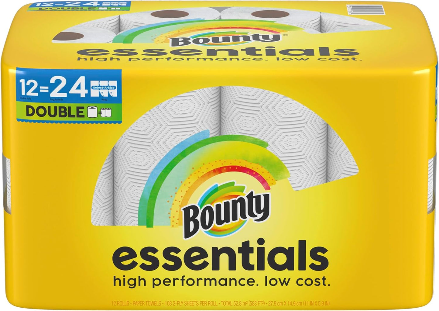Bounty Essentials Select-A-Size Paper Towels, 6 Double Rolls, White, 108 Sheets Per Roll