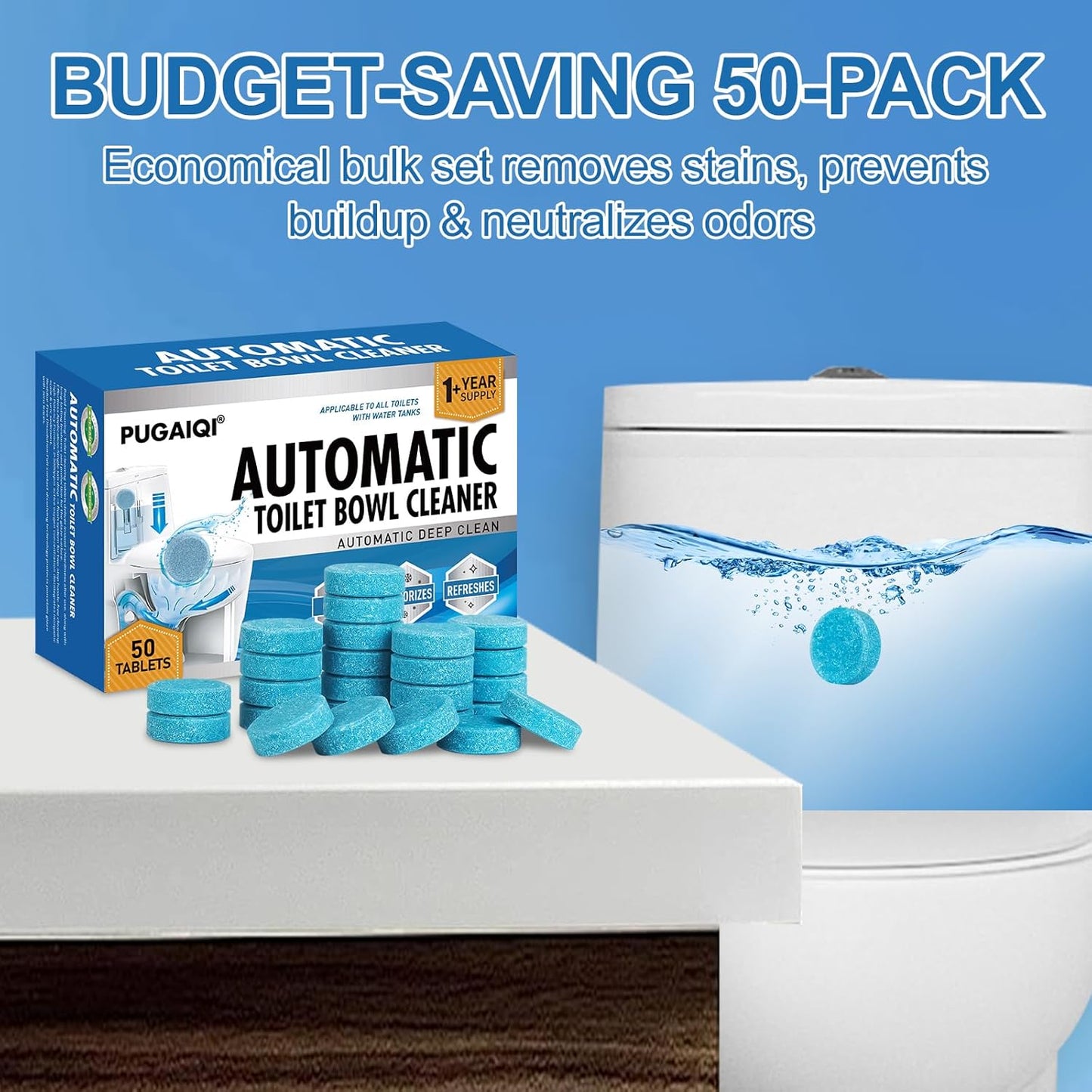 Toilet Bowl Cleaner Tablets Blue Toilet Tank Cleaners,blue toilet bowl tabletsHard Water Stain Remove, Effervescent Stain & toilet deodorizer， Automatic Toilet Cleaning & Deodorizer 50 Tabs YYDS