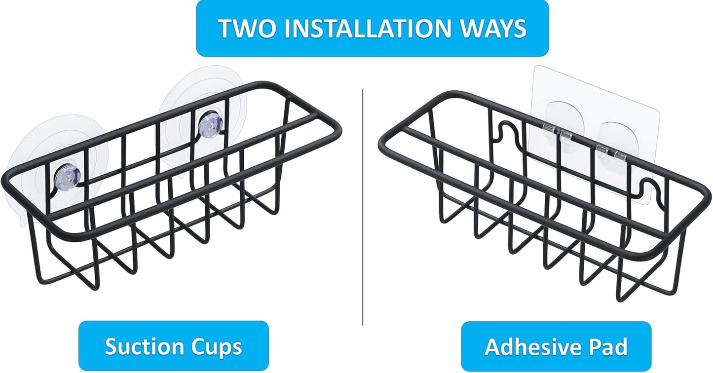 TESOT Sink Caddy Sponge Holder for Kitchen Sink Dish Cloth Hanger 2 Suspension Options(Suction Cups and Adhesive Hook), SUS304 Stainless Steel, Silver