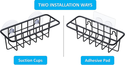 TESOT Sink Caddy Sponge Holder for Kitchen Sink Dish Cloth Hanger 2 Suspension Options(Suction Cups and Adhesive Hook), SUS304 Stainless Steel, Silver
