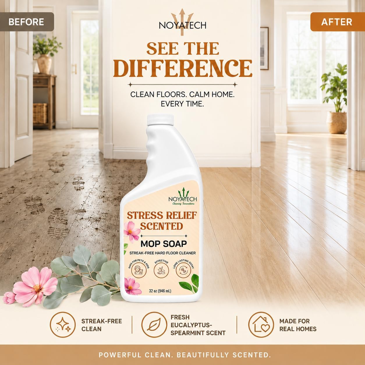 NOYATECH Scented Mop Soap – Stress Relief Aromatherapy Floor Cleaner Concentrate | Non-Toxic, Pet Safe, No Residue | Safe for Hardwood, Tile, Marble, Stone & Grout | All Mop Types | Made in USA