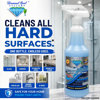 Made in the USA. Diamond Blue Repellent Wash Multi Surface. Cleans,Shine Best Cleaner for Glass, Granite, Countertops Wood & Stainless Steel. Direct from the Manufacturer 32oz Easy to use spray bottle
