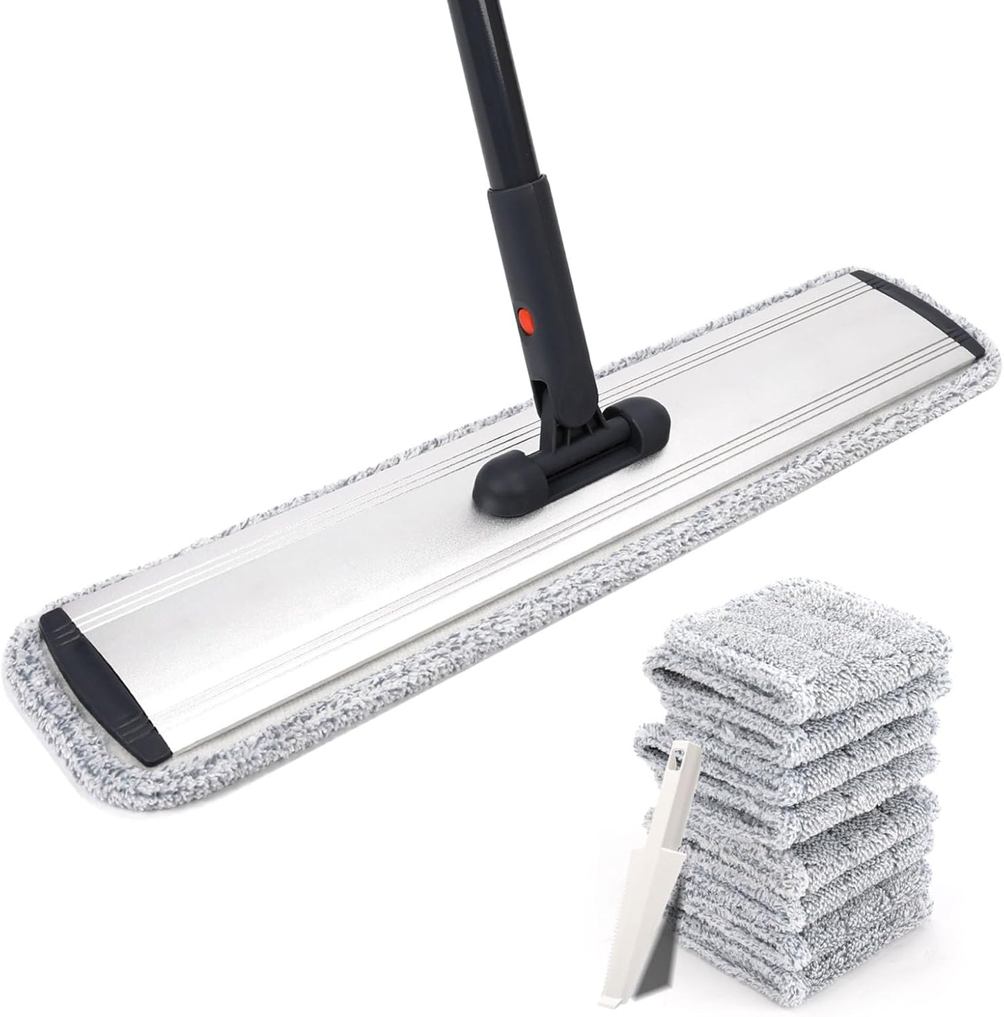 Flat Mop for Cleaning Floors Heavy Duty Microfiber Wet Mop Deep Cleaning for Hardwood, Tile & Laminate, Includes 4 Reusable Washable Pads and Adjustable Long Handle (32 in Mop Set)