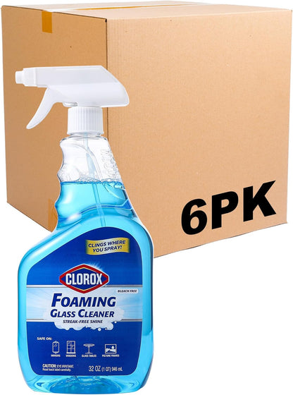 Clorox Foaming Glass Cleaner Trigger Spray, Streak Free No Drip Formula for Windows, Mirrors, and Glass Surfaces, All Purpose Household Cleaning Spray in Fresh Scent, 32 Ounce