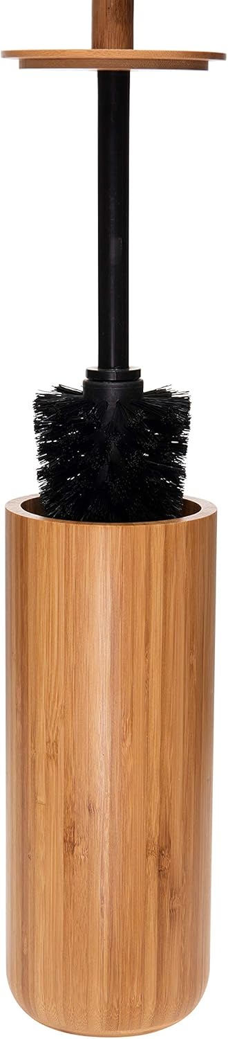 Bath Bliss Rounded Natural Bamboo Collection, Toilet Bowl Brush, Matching Accessories to Decorate Your Bathroom, Tall (10029-NATURAL)