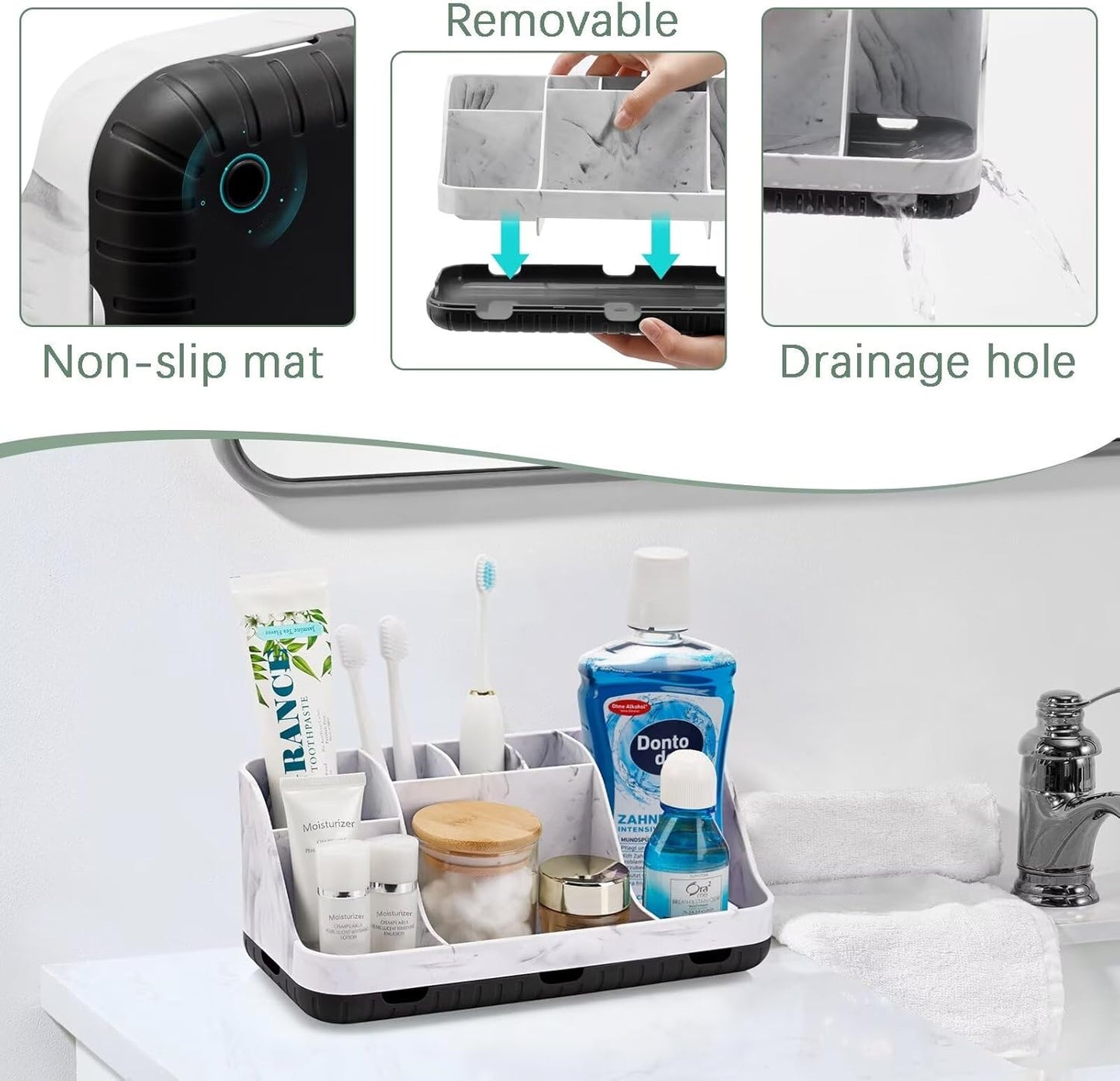GFWARE Wood Toothbrush Holders for Bathrooms Countertop Organizer - Detachable 7 Slots Kid Bathroom Decor and Accessories, Wooden Bathroom Sink Storage Organization, Caddy, Tray, Brown