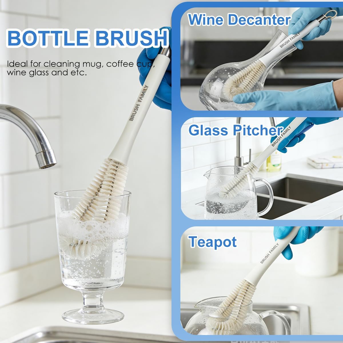 2 Pack Kitchen Scrub Brush, 2 in 1 Water Bottle Brush with Removable Straw Cleaner Dish Scrub Brush with Scraper Tip for Dishes, Pans, Bottle, Cups, Pot, Sink