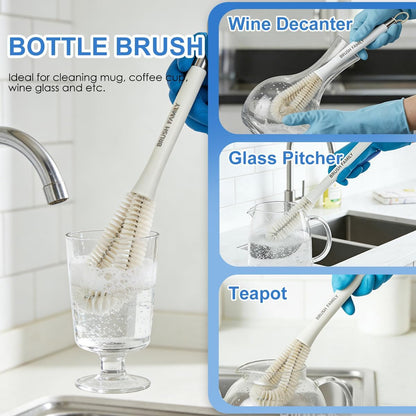 2 Pack Kitchen Scrub Brush, 2 in 1 Water Bottle Brush with Removable Straw Cleaner Dish Scrub Brush with Scraper Tip for Dishes, Pans, Bottle, Cups, Pot, Sink