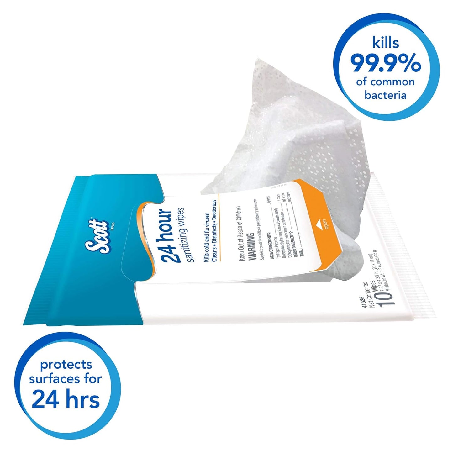 Scott 24 Hour Sanitizing Wipes – Multi-Surface Cleaning & Disinfecting, Continuous Sanitization for 24 Hours – (41526), 50 Packs x 10, 500 Wipes
