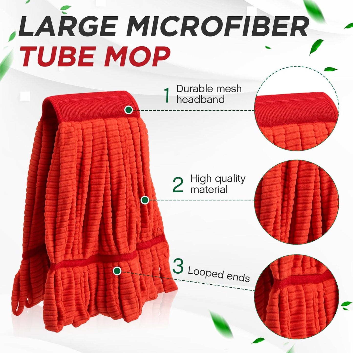 Hushee 6 Pack Large Microfiber Tube Mop Heads 18 oz Heavy Duty Commercial Industrial Wet Mop Head Refill Reusable Machine Washable Looped End Mopheads for Hardwood, Tile, Laminate Floors (Blue)