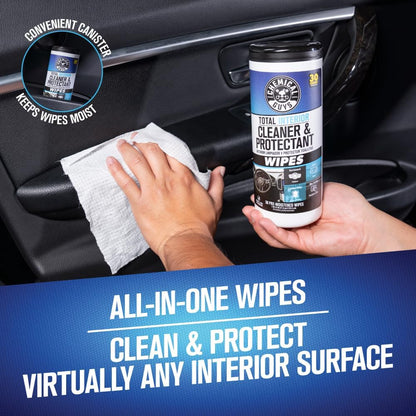 Chemical Guys Total Interior Cleaner & Protectant Wipes – 50 Pack Multi Surface Car Interior Cleaning Wipes for Dashboards, Doors and Seats – Safe for Trucks, SUVs, RVs and Home Use