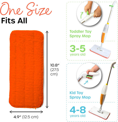 Quiggly Reusable Mop Pad 2-Pack – Washable Microfiber Refills Toddler & Kid Spray Mops – Machine Washable 10.8” x 4.9” Pads