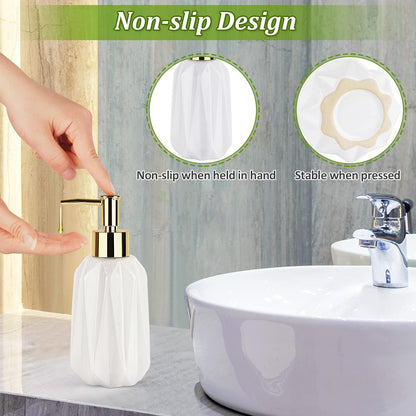 Natheeph Dish Soap Dispenser, Hand Soap Dispenser Ceramic Bottle, Refillable Liquid Great for Kitchen Dish Soap, Hand Soap, Essential Oil & Lotion (Bright White)
