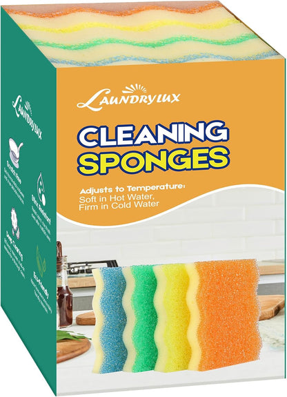 LAUNDRYLUX Scrub Sponge, Dual-Sided Temperature-Responsive Scrubber - Non-Scratch - Multipurpose Dish Sponges for Kitchens, Bathrooms, and Outdoor Use - 3 Pack