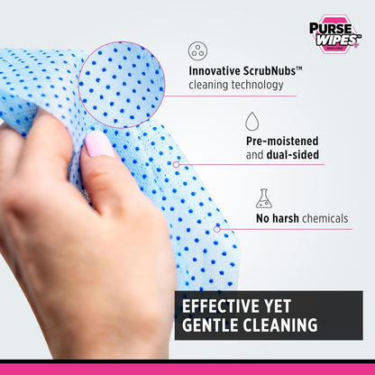 SneakERASERS: PurseWIPES Purse Cleaner Wipes - Portable Leather Wipes for Bags, Purses, and Backpacks, Dirt and Scuff Remover with Innovative ScrubNubs, Perfect for Quick Cleaning, (28 wipes)