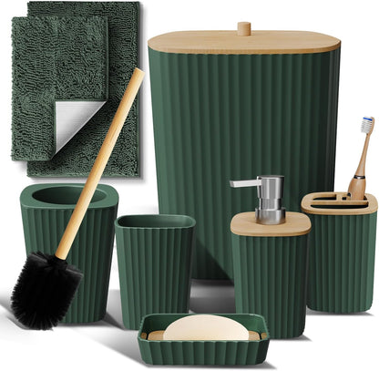 Clara Clark Bathroom Set - Sage Green Bathroom Accessories Set, 6PC Bathroom Accessory Set, Bathroom Sets with Toilet Brush, Trash Can & Soap Dispenser