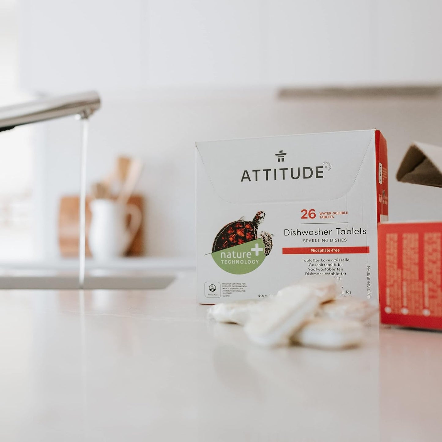 ATTITUDE Dishwasher Pods, Plant-Based & Vegan, Phosphate-Free Detergent Tablets, Naturally Derived, Unscented, 26 Count