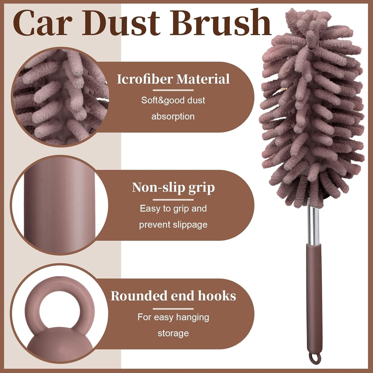 2 PCS Car Interior Duster with Extension Pole, Microfiber Car Duster with Bendable Head, Car Accessories Dusters Exterior&Interior Scratch Free, for Cleaning of Vehicle Details, Offices, Windows(Pink)