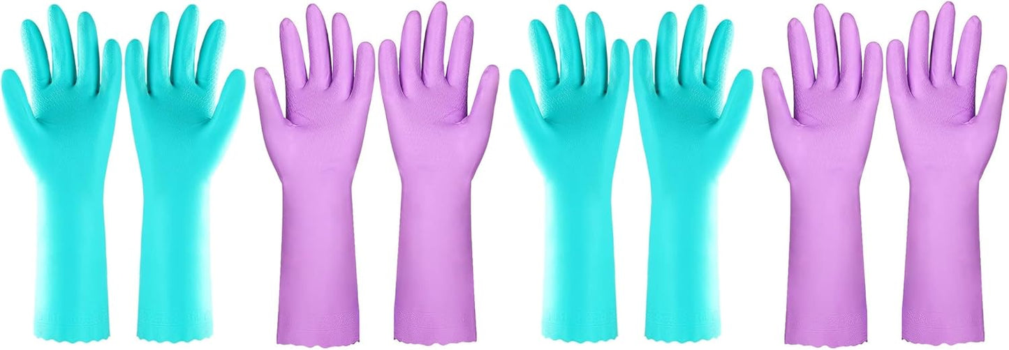 Elgood Reusable Dishwashing Cleaning Gloves with Latex free, Cotton lining,Kitchen Gloves 2 Pairs,Purple+blue Medium