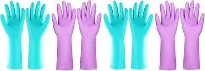 Elgood Reusable Dishwashing Cleaning Gloves with Latex free, Cotton lining,Kitchen Gloves 2 Pairs,Purple+blue Medium