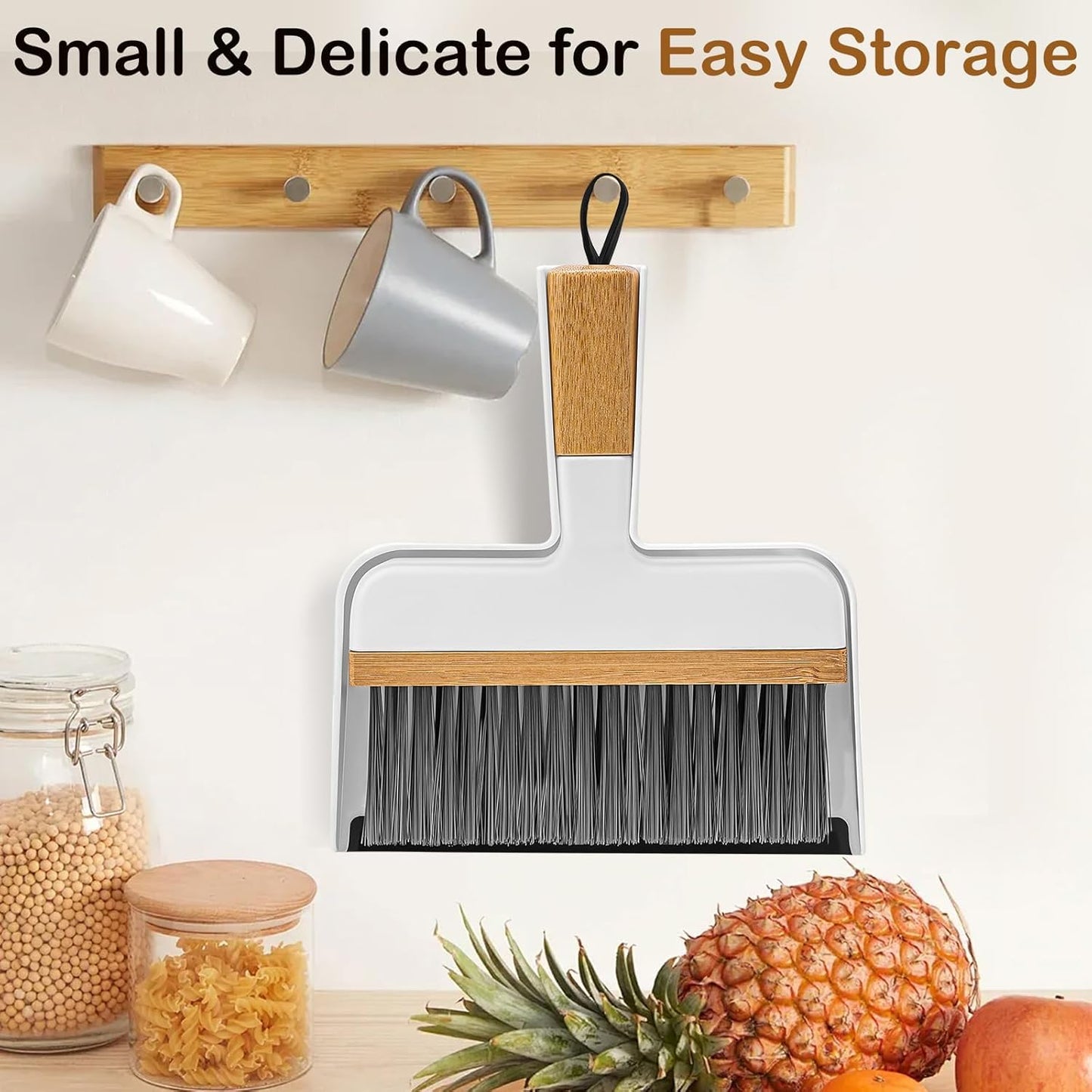 THINKLEARN Mini Dustpan and Brush Set, Portable Broom and Dustpan Combo Set with Bamboo Handle, Handheld Broom Set for Cleaning Desk Drawers Sofas and RV