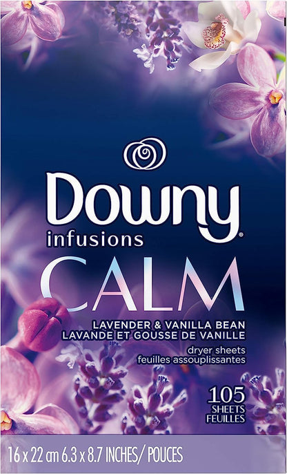 Downy Calm Mega Dryer Sheets, Large Fabric Softener Sheets for Laundry , Static Guard & Softness Boost, Laundry Dryer and Fabric Sheets, 180 Count