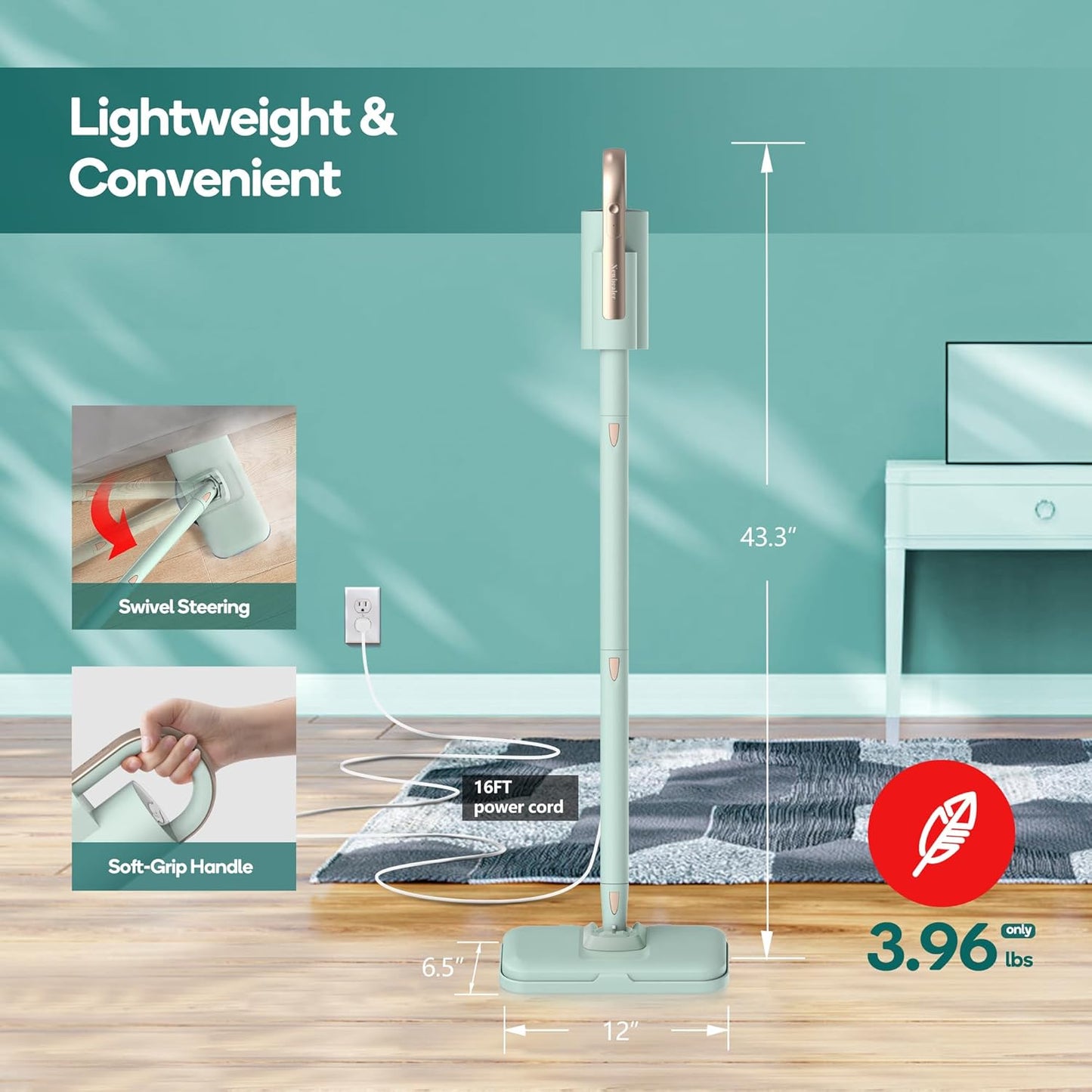 Newbealer Steam Mop & Detachable Handheld Cleaner, 250ml 1200W Powerful Floor Steamer, 3 Adjustable Levels for Carpet Laminate Hardwood Grout, Carpet Glider, 7 Multi-purpose Accessories & 2 Pads