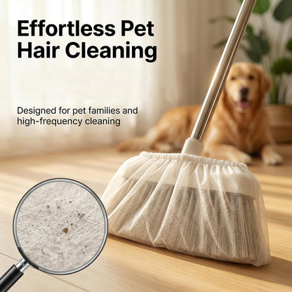 RAINFLOW Disposable Broom Cover Dust Wipes - 100PC Non-Woven Floor Cleaning Covers with Double Elastic Fit for Pet Hair Removal Broom, Sweep Mop, Household Cleaning Tools