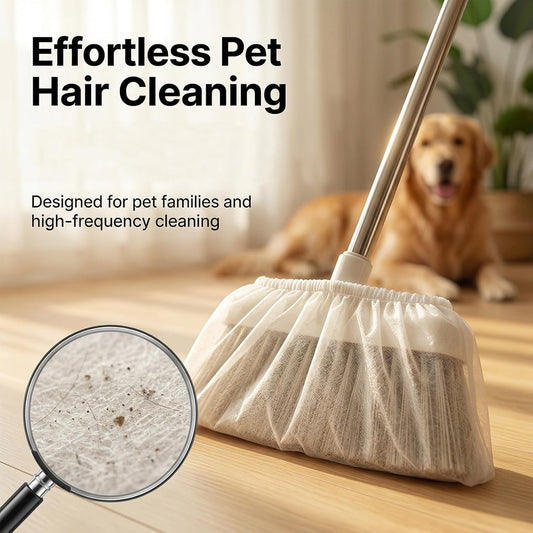 RAINFLOW Disposable Broom Cover Dust Wipes - 100PC Non-Woven Floor Cleaning Covers with Double Elastic Fit for Pet Hair Removal Broom, Sweep Mop, Household Cleaning Tools