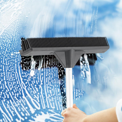 Silicone Pet Hair Broom, Carpet Cleaner, Salon Broom, with Built-in Window Washer Squeegee and 55" Metal Handle