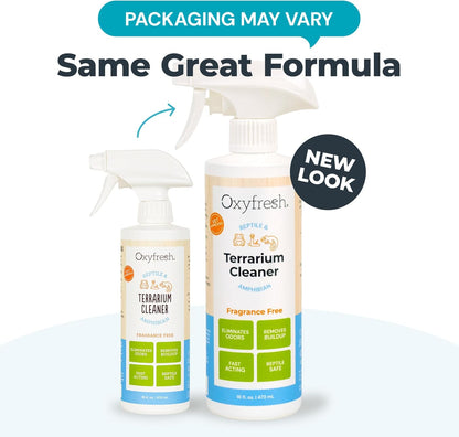 Oxyfresh Premium Terrarium Cleaner – Professional Amphibian and Reptile Terrarium Smell Eliminator – Safe & Quickly Removes Waste & Odors – Streak Free Glass – Bleach Free