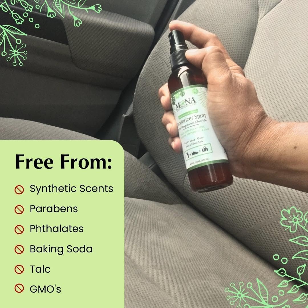 MONA Natural Shoe Deodorizer Spray | Foot Odor Eliminator; Foot Deodorant for stinky feet | Car, Sneaker, Gear Freshener (4.0 Fl Oz (Pack of 1))
