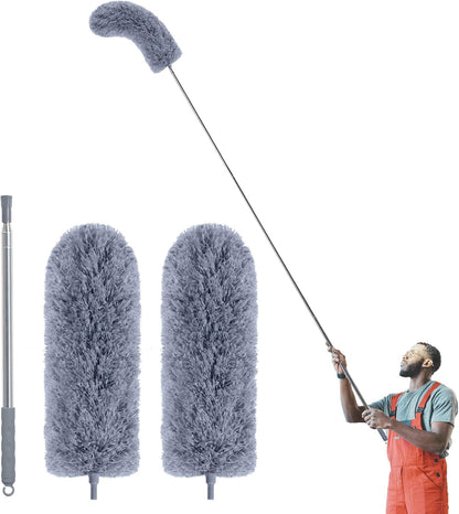 IVYROLL Cobweb Duster with Extension Pole, Spider Web Brush & Ceiling Cleaning Kit, 100" Microfiber Feather Duster Cleaner with Washable Head for Ceiling Fan, Furniture, Home