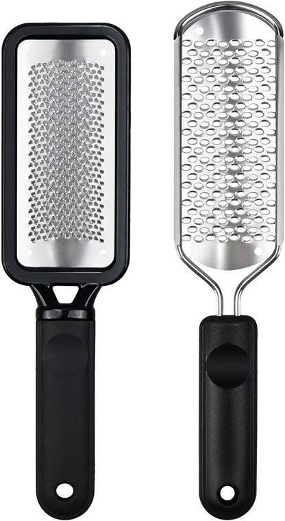 Foot File Foot Scrubber Pedicure, 2 Pcs Stainless Steel Callus Remover for Feet, Professional Foot Grater Rasp Scraper Corns Callous Removers Tool to Hard Skin Corns for Dry and Wet Fee