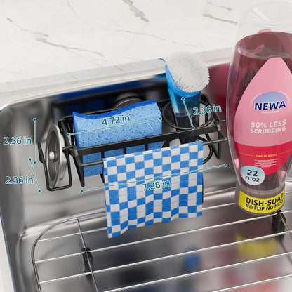 TAILI 4-in-1 Sink Caddy with Strong Suction Cup, Sponge Holder for Kitchen Sink Organizer, Removable, Rustproof, Stainless Steel Holder for Sponge, Brush, Scrubber, Scraper - Silver