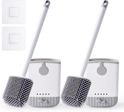 HONOVA Silicone Toilet Bowl Brush with Ventilated Holder, Toilet Brush and Holder Set，Floor Standing & Wall Mounted, Drip-Proof, Toilet Cleaner Brush for RV Travel, Camper, Family Bathroom（White）