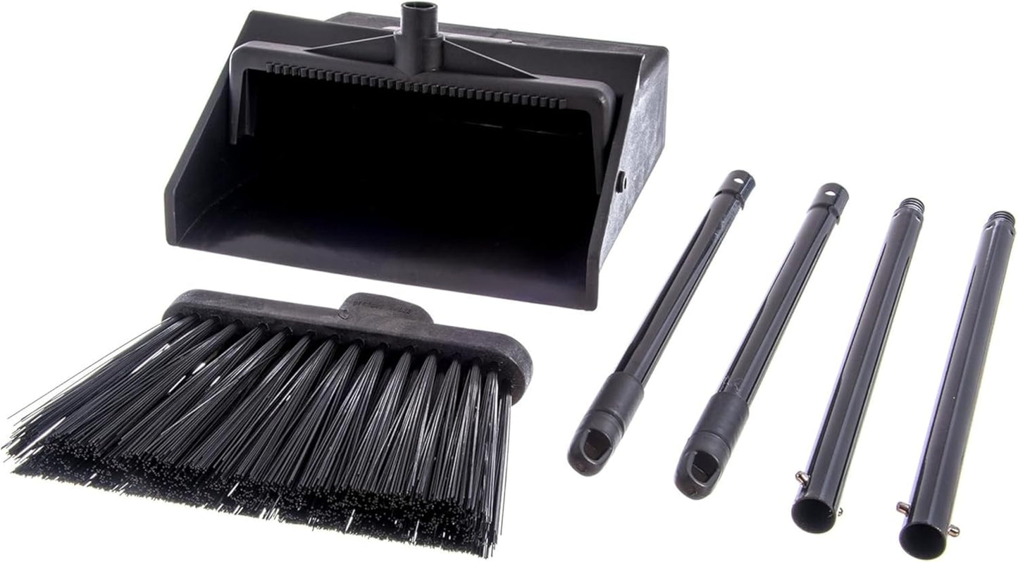 Carlisle FoodService Products Duo-Pan Upright Dust Pan and Broom Set, Essential Cleaning Tools for Home and Commercial Use, 36" Handle, 1 Count, Black