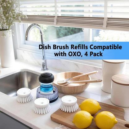 4 Pack Dish Brush Refill Heads for OXO Soap Dispensing Palm Brush, Kitchen Dish Scrubber Cleaning Replacement Head, Gray