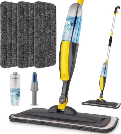 Mops for Floor Cleaning Wet Spray Mop with 14 oz Refillable Bottle and 2 Washable Microfiber Pads Home or Commercial Use Dry Wet Flat Mop for Hardwood Laminate Wood Ceramic