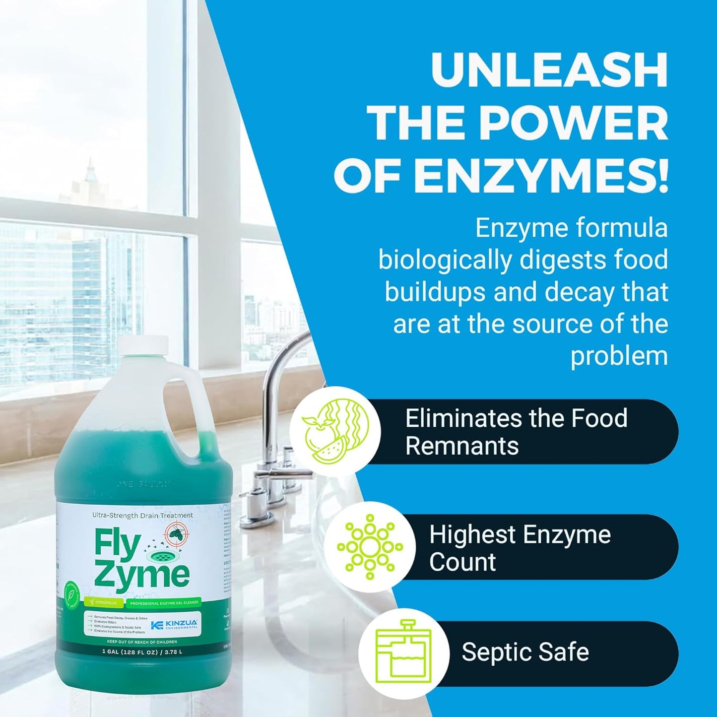 Fly-Zyme, Highly Concentrated Enzyme Drain Cleaner for Pipes, Drain Gel for Fruit Flies, Organic Waste Degrader & Odor Neutralizer, 32 fl oz