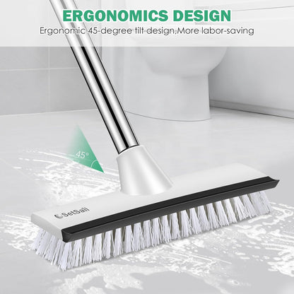 SetSail Floor Scrub Brush with 51-Inch Long Adjustable Handle 2 in 1 Scrape Brush Stiff Bristle Floor Scrubber for Cleaning Shower Bathroom Garage Kitchen Wall Deck Tub Tile