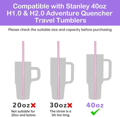 NiHome 12-Pack Glitter Replacement Straws for Stanley Tumbler 40OZ & 2 Cleaning Brushes Set, 12" Length BPA-Free Durable PETG Material for Various Beverages & Cups, Adds Sparkle to Your Drinks (Clear)
