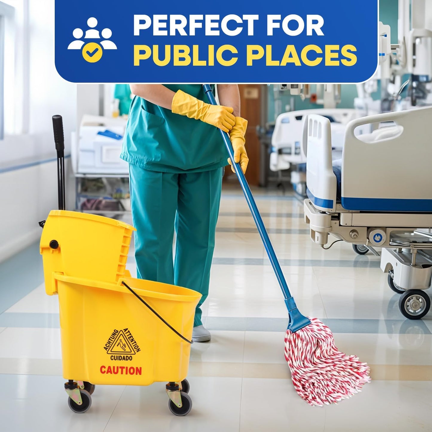 PLASTIC PRINCE Small Mop Bucket with Wringer on Wheels 5 Gallon, Heavy Duty Dual Chamber Mop Bucket Separate Dirty Water, Perfect for Household, 20 Quart Yellow